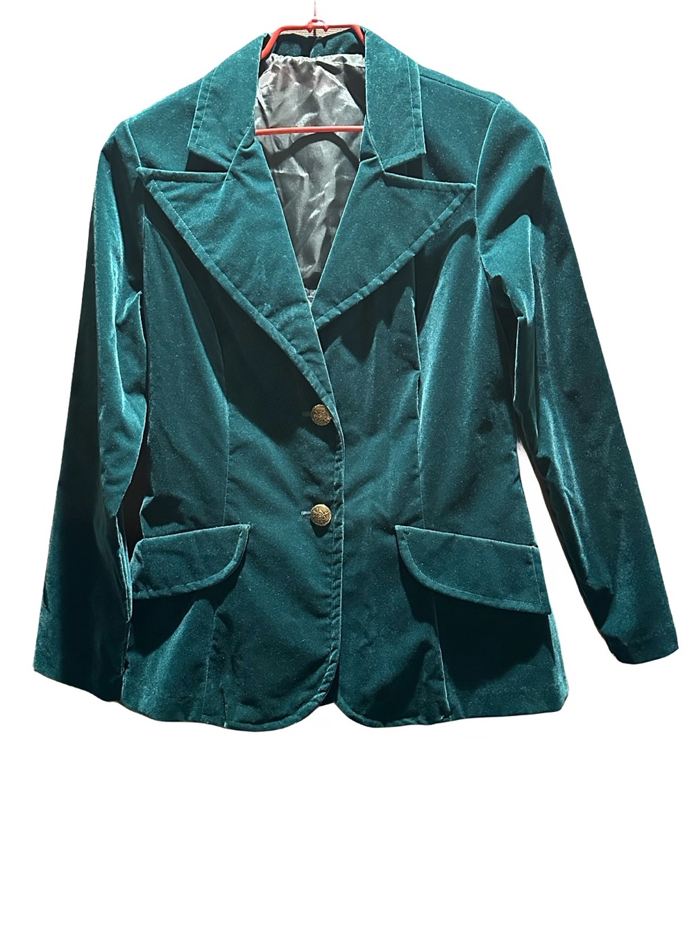 1970s Vintage Sears Velveteen Blazer Rich Emerald Green Wide Lapel